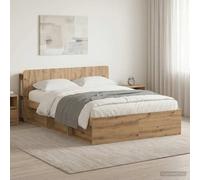 Teenpull Artisan Oak Bed Frame with Storage, Wooden Bed Structure, Solid slatted Support, 150 x 200 cm Mattress Compatibility, Bedroom Platform Base with Drawers for Home Interior Use