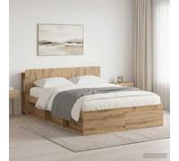 Teenpull Artisan Oak Bed Frame with Storage, Wooden Platform Base, slatted Support, headboard Cabinet, 135 x 190 cm Mattress fit, Bedroom Storage for Adults, Indoor Use, Easy Assembly, Space Saving