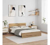 Teenpull Artisan Oak LED Bed Frame, 160 x 200 cm, Wooden Base with Multicolor USB Light Strips, headboard Support, Indoor Bedroom Platform, Durable Frame for Two, Modern Rest and Sleep