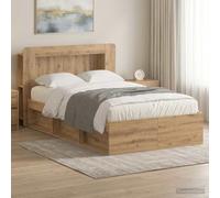 Teenpull Artisan Oak Storage Bed Frame with Cabinet headboard, Engineered Wood Platform Base, slatted Support for 120 x 200 cm Mattress, Indoor Bedroom Use, Space Saving Comfort