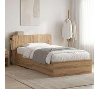 Teenpull Artisan Oak Storage Bed Frame with headboard, 80 x 200 cm, Engineered Wood Structure, Built in Shelves and Drawer Space for Bedroom, Indoor Use, Easy Assembly, Space Saving Design