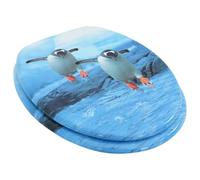 Teenpull Asiento de inodoro con tapa MDF diseño de pingüino, bisagras de cromo y zinc ajustables de 12 a 20 cm, apto para inodoros comunes, madera MDF resistente, accesorio de baño decorativo