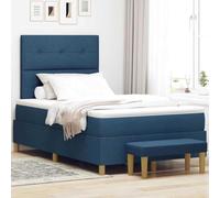 Teenpull Azul Box Spring Bed with cabecero, 200 x 120 cm Tela, Estructura de Madera elaborada, colchón Medium Firmness, Banco Included, Dormitorio Interior, Soporte for 2, Comfortable Sleep Setup