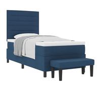 Teenpull Azul Box Spring Bed with cabecero, Cama somier with colchón, Estructura de Madera elaborada, tapizado de Tela, 80 x 200 cm, Soporte para Dormitorio, Descanso Interior