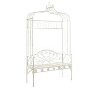 Teenpull Banco de jardín de hierro forjado de 122 cm, color blanco antiguo, banco de metal robusto para terraza y jardín, resistente a la intemperie, diseño elegante