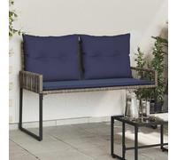 Teenpull Banco de jardín exterior con cojín, 4 piezas, gris y azul marino, polirratán, con marco de acero, resistente a la intemperie, para terraza, balcón, jardín y porche, cómodo con cojines