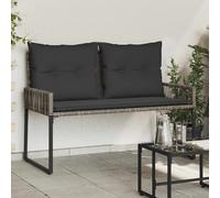 Teenpull Banco de jardín exterior de poliratán con cojín, gris oscuro, 118 x 59 x 82 cm, marco de acero resistente a la intemperie, para terraza, balcón, jardín, con zona de asiento acolchada y cómodo