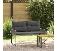 Teenpull Banco de jardín para exteriores, gris, 118 x 55 x 82 cm, ratán sintético y tela con cojín extraíble resistente a la intemperie, para terraza, balcón y jardín, con respaldo y reposabrazos para