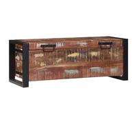 Teenpull Baúl de almacenamiento de madera maciza recuperada, marco de metal, marrón, caja rectangular para salón, pasillo, dormitorio, estilo vintage