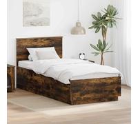 Teenpull Bed Frame with Adjustable headboard, Smoked Oak Finish, 90 x 200 cm, Engineered Wood, LED Light Strips, USB Power, Indoor Use, Sturdy Base for Bedroom, Modern Sleep Setup