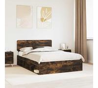 Teenpull Bed Frame with headboard in Smoked Oak for King Size Mattress 150 x 200 cm, Solid Pine and Engineered Wood, slatted Platform for Bedroom Rest and Easy Assembly