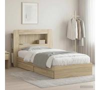Teenpull Bed Frame with Storage Sonoma Oak for 90 x 190 cm Mattress, Wooden Slat Base, headboard Unit, Drawer Storage, Sturdy Structure, Indoor Bedroom Use, Space Saving Design