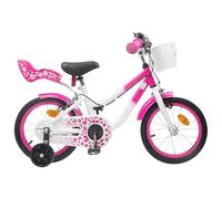 Teenpull Bicicleta infantil con ruedas estabilizadoras de 14 pulgadas, color rosa, para 3-5 años, marco de acero, manillar y asiento ajustables, freno de llanta, guardabarros, ideal para el tiempo