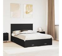 Teenpull Black 135 x 190 cm Engineered Wood Bed Frame with headboard, slatted Base, Storage Drawer, Platform Support, Easy Assembly, Space Saving for Bedroom, Guest Room, Daily Rest