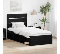 Teenpull Black 90 x 200 cm Bed Frame with Solid Pine headboard, slatted Base, Engineered Wood Structure, Single Mattress Support for Bedroom Use, Easy Care, Space Saving Design