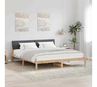 Teenpull Black and Dark Gray Bed Frame 180 x 200 cm, Solid Pine Wood Platform Bed with Upholstered Wall Mounted Headboard, Slatted Base, Space Saving Design for Bedroom Comfort and Daily Use