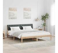 Teenpull Black and Dark Gray Pine Bed Frame 180 x 200 cm with Wall Mounted upholstered headboard, slatted Base, Sturdy Support for Bedroom, Sleep and Space Saving Comfort