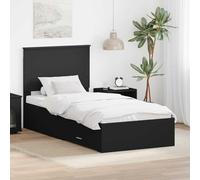 Teenpull Black and Silver Bed Frame with Headboard, 100 x 200 cm Engineered Wood Platform Bed, slatted Base, Storage Drawer, Easy Assembly, Modern Bedroom Support for One Sleeper