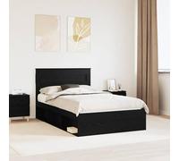 Teenpull Black Bed Frame 120 x 190 cm Solid Pine Wood, Modern Bedroom Structure with slatted Base, headboard, Storage Space, Durable Support for up to 200 kg and Easy Assembly