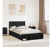 Teenpull Black Bed Frame 135 x 190 cm Plywood Bed Base with headboard, Storage Shelves and Drawers, Adjustable Height, Water Resistant Finish for Bedroom, Adult Guest Room, Space Saving Design