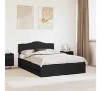 Teenpull Black Bed Frame 140 x 200 cm Engineered Wood with headboard, 6 Hidden Storage Drawers, Indoor Bedroom Platform Base for Adult and Guest Room Support and Space Saving