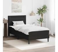 Teenpull Black Bed Frame 90 x 200 cm Synthetic Leather, slatted Platform Base with LED Light Strip, USB Power, Storage Space, Padded headboard for Bedroom, Easy Assembly, Indoor Use, Supports 140 kg