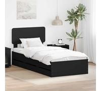 Teenpull Black Bed Frame Engineered Wood 90 x 190 cm, Bed Base with Fixed slats, Integrated Storage Drawers, Adjustable headboard, Bedroom Support for Indoor Use and Daily Rest
