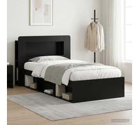 Teenpull Black Bed Frame with Storage, 100 x 200 cm Engineered Wood Platform Bed, slatted Support, headboard, Under Bed Drawers, Space Saving Design for Bedroom, Single Sleeper Indoor Use