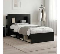 Teenpull Black Bed Frame with Storage, 90 x 190 cm Mattress Compatible, Wooden Slat Base, headboard Design, Under Bed Drawers, Indoor Bedroom Platform for One Person, Space Saving Use