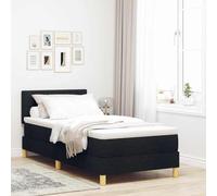 Teenpull Black Box Spring Bed Frame with Adjustable Headboard, 100 x 200 cm Upholstered Mattress Platform, Wooden Metal Slats, Indoor Bedroom Support for Adult Single Sleep Comfort