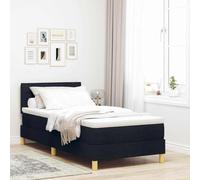 Teenpull Black Box Spring Bed Frame with Adjustable headboard, upholstered Fabric, 90 x 190 cm Mattress Size, Wooden Engineered Structure, 2 Height Positions, Indoor Bedroom Use