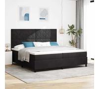 Teenpull Black Box Spring Bed Frame with Headboard, 200 x 200 cm Velvet Upholstered, Wooden and Solid Pine Structure, Adjustable 2-Height Headboard, Medium Firm Support for Bedroom Rest