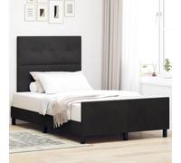 Teenpull Black Box Spring Bed Frame with Velvet Headboard, 120 x 190 cm Mattress Support, Pine Wood Structure, 2 Height Settings, Indoor Bedroom Comfort for Adult and Guest Use