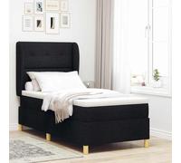 Teenpull Black Box Spring Bed with Adjustable headboard, 90 x 200 cm, upholstered Frame, Medium Firmness Mattress, Single Sleeper Support, Indoor Bedroom Use, Durable Modern Sleep Comfort