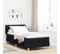 Teenpull Black Box Spring Bed with Headboard, 100 x 200 cm, Fabric upholstered, Adjustable cabecero, Sturdy Estructura, Medium colchón, Indoor Dormitorio Comfort for Descanso and Dormir