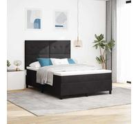 Teenpull Black Box Spring Bed with Headboard, 140 x 190 cm Velvet Upholstered Frame, Wooden Base, Adjustable 2-Height Headboard, Medium Firm Mattress Support for Bedroom Comfort and Modern Indoor Use