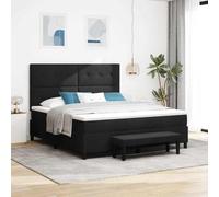Teenpull Black Box Spring Bed with Headboard, 180 x 200 cm Upholstered Fabric, Wooden Frame, Medium Firm Mattress, Adjustable Height, Bedroom Comfort for Two, Indoor Use
