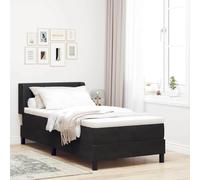 Teenpull Black Box Spring Bed with headboard, 190 x 90 cm Velvet upholstered Frame, Medium Firmness Mattress, Adjustable Height, Indoor Single Bed for Bedroom, Support and Comfort