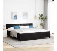 Teenpull Black Box Spring Bed with Headboard, 200 x 200 cm Velvet Upholstered Platform Bed, Adjustable 2-Height Backrest, Wooden Slat Support for Bedroom Comfort and Indoor Use