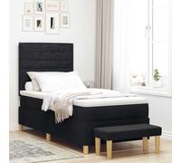 Teenpull Black Box Spring Bed with Headboard, 200 x 90 cm Fabric, Bed Frame, Mattress, Cushioned Bench, Medium Firmness, Indoor Bedroom Support, Modern Storage Look for One Sleeper