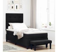 Teenpull Black Box Spring Bed with headboard, 90 x 200 cm Fabric, somier Base, upholstered Frame, Adjustable cabecero, Medium Mattress, Bedroom Support for 1 Adult