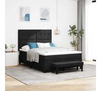 Teenpull Black Box Spring Bed with headboard, upholstered Fabric, 140 x 190 cm Mattress, Engineered Wood Frame, Adjustable 2 Height headboard, Medium Support for Bedroom Comfort