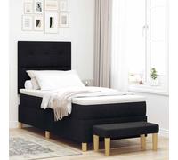 Teenpull Black Box Spring Bed with headboard, upholstered Frame, Medium Firmness Foam Mattress, 200 x 90 cm, Wooden Structure, Indoor Bedroom Use, Support and Comfort for One Person