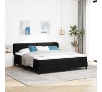 Teenpull Black Box Spring Bed with Headboard, Upholstered Polyester, 180 x 200 cm, Adjustable 2 Height Settings, Wooden Frame, Medium-Firm Pocket Spring Mattress for Bedroom Rest