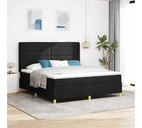 Teenpull Black Box Spring Bed with LED Strips, 180 x 200 cm upholstered Frame, Adjustable headboard, Medium Firmness Mattress, Interior Use, for Two Adults, USB Powered Sleep Support