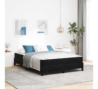 Teenpull Black Box Spring Bed with Mattress, 160 x 200 cm Fabric upholstered Bed Frame with Slat Support, Bedroom Base for Adult Home Use, Modern Comfort and Stable Sleep Setup