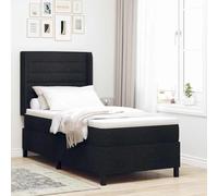 Teenpull Black Box Spring Bed with Mattress, 190 x 90 cm Fabric, Upholstered Headboard, Slatted Base, Solid Pine Frame, Medium Firm Pocket Spring Mattress, Single Bedroom Support
