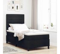 Teenpull Black Box Spring Bed with Mattress, 80 x 200 cm, upholstered Fabric, slatted Base, Padded headboard, Wooden Frame, Medium Firmness, for Bedroom Comfort and Daily Sleep Support