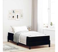 Teenpull Black Box Spring Bed with Mattress, 90 x 200 cm Fabric upholstered Frame, Wooden Slat Support, Single Bed for Bedroom, Adult and Guest Room, Modern Comfort and Stability