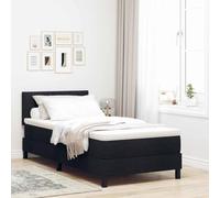 Teenpull Black Box Spring Bed with Pillow, 90 x 190 cm upholstered Frame, Adjustable headboard, Pocket Spring Mattress, LED Strip, for Bedroom, Single Sleeper, Indoor Use, Modern Storage Style